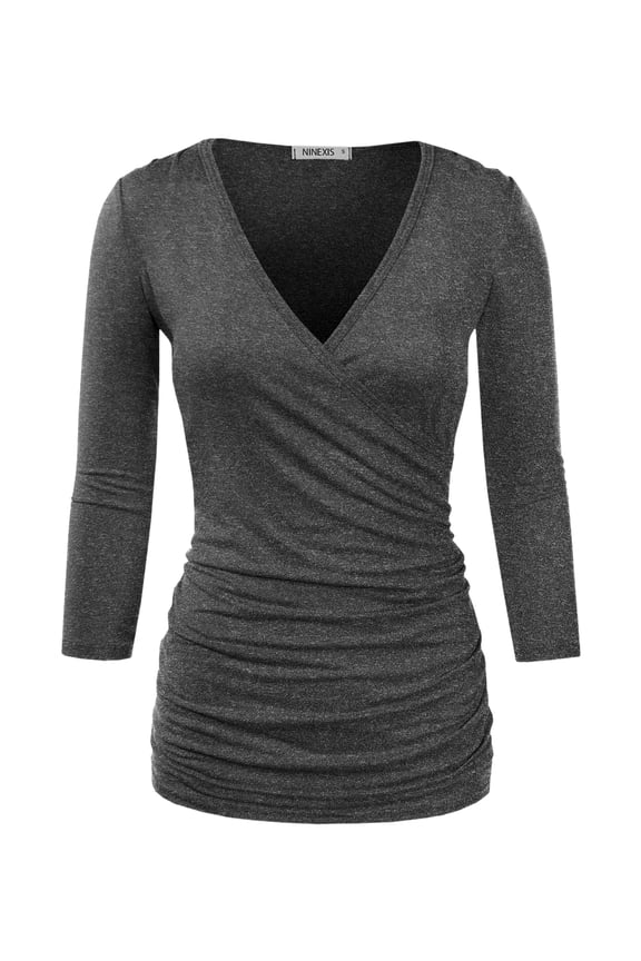 Women's V Neck Twist Knot Ruched Empire Waist Slimming Tunic Top Blouse (S-3X)