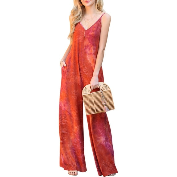 Doublju Women's V-Neck Wide Leg Romper Jumpsuit (Plus Size Available)