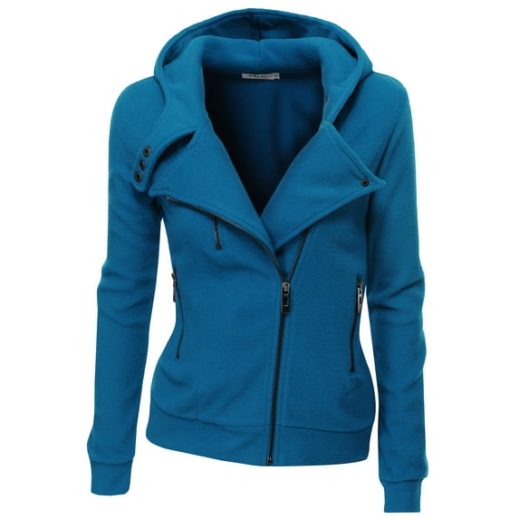 Doublju Women's Women's Fleece Casual Zip-Up High Neck Hoodie Jacket