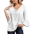 thumbnail image 1 of Doublju Womens 34 BELL Sleeve V Neck Tied Ruffle Casual Tunic Top With Plus Size, 1 of 5