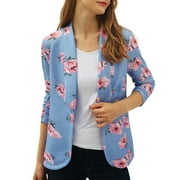 DOUBLJU Womens 34 Shirring Sleeve One Button Casual Blazer Jacket With Plus Size