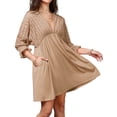 thumbnail image 1 of Doublju Womens 34 Sleeve Deep V Neck Eyelet Casual Midi Dress With Plus Size, 1 of 5