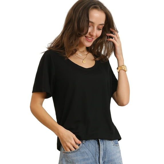 Doublju Womens Basic Short Sleeve Scoop Neck T-Shirt With Plus Size
