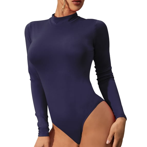 Doublju Womens Basic Turte High Neck Long Sleeve Top Bodysuit