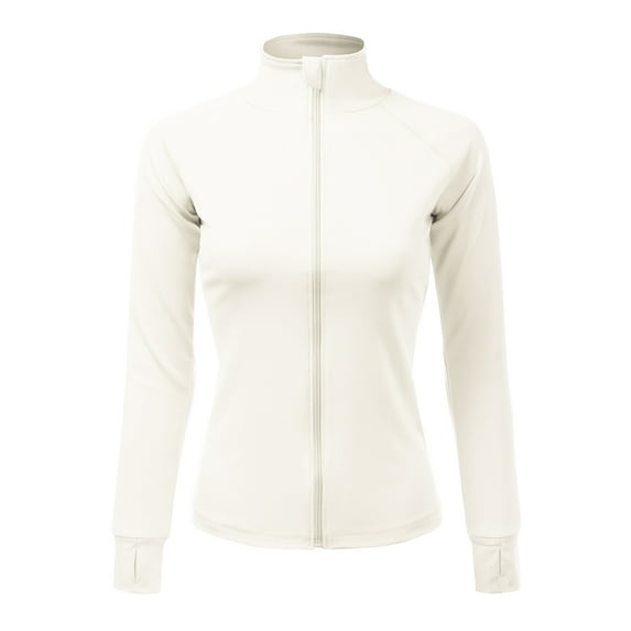 Doublju Womens Hand Warmer Long Sleeve Full Zip Up Simple Jacket With Plus Size