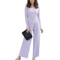thumbnail image 1 of Doublju Womens Long Sleeve Basic Slim Fit T Shirt and Long Wide Pants With Plus Size, 1 of 4