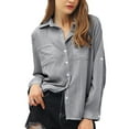 thumbnail image 1 of Doublju Womens Long Sleeve Button Down Vertical Stripe Two Pockets Shirt, 1 of 3