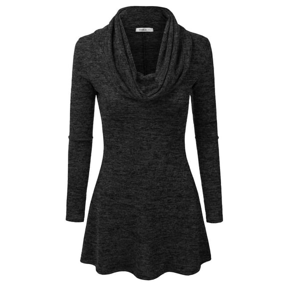 Doublju Womens Long Sleeve Cowl Neck A-Line Tunic Sweater Dress CHARCOAL, 3X