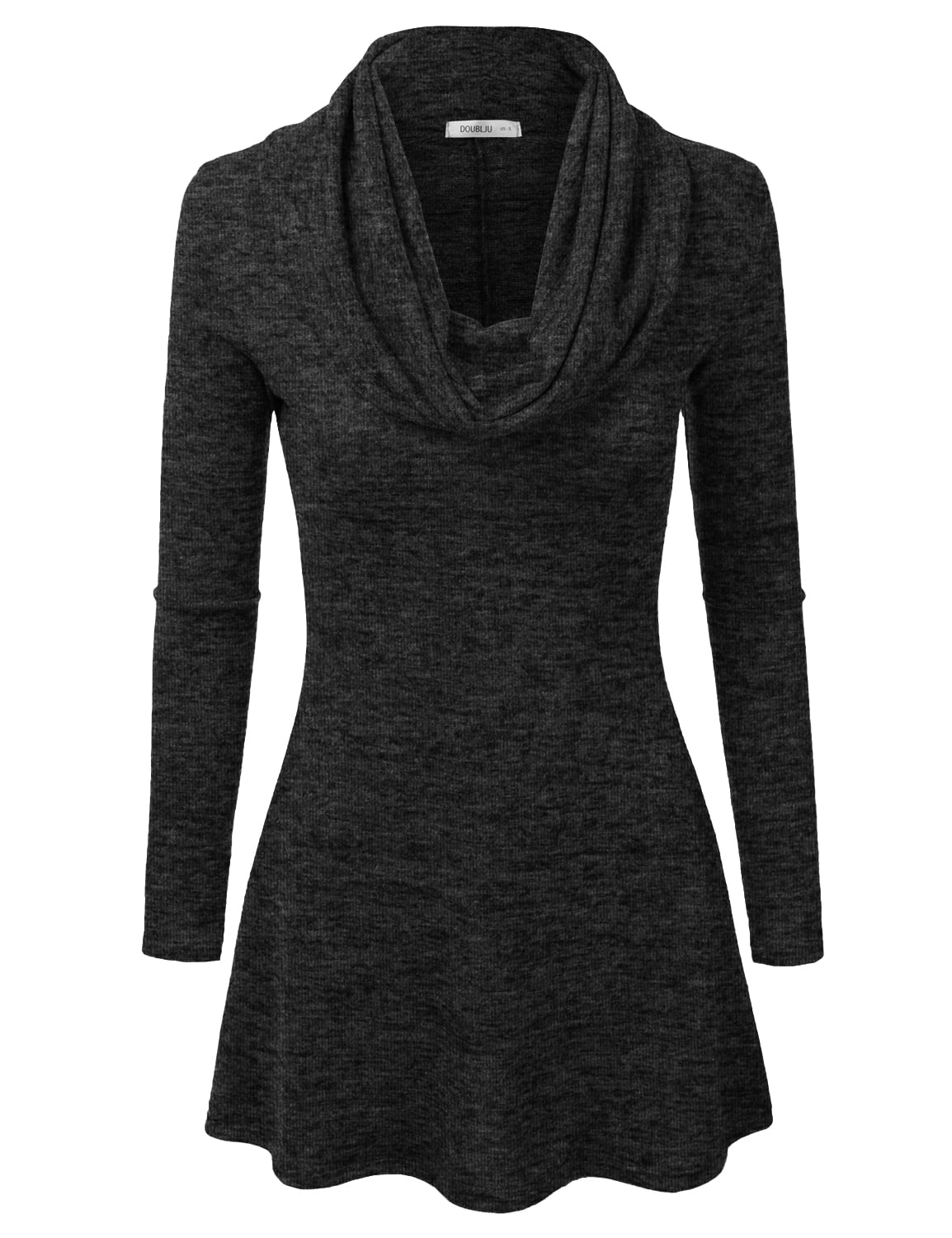 Doublju Womens Long Sleeve Cowl Neck ALine Tunic Sweater Dress CHARCOAL, XL