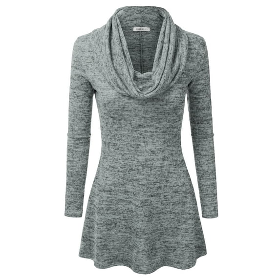 Doublju Womens Long Sleeve Cowl Neck A-Line Tunic Sweater Dress DARKGRAY, M
