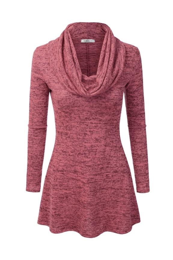 Womens Long Sleeve Cowl Neck A-Line Tunic Sweater Dress DARKPINK, 1X