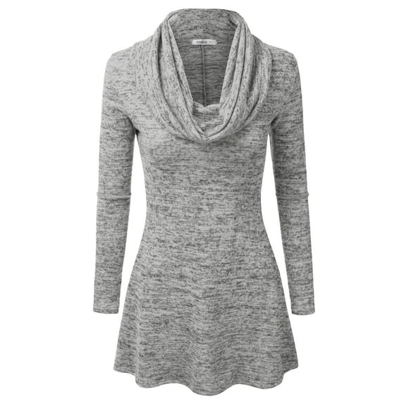Doublju Womens Long Sleeve Cowl Neck A-Line Tunic Sweater Dress HGRAY, L