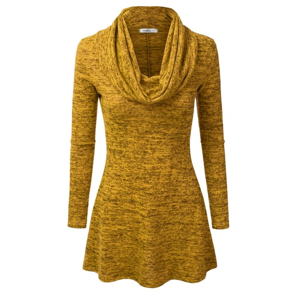Doublju Womens Long Sleeve Cowl Neck A-Line Tunic Sweater Dress LIGHTMUSTARD, 2X