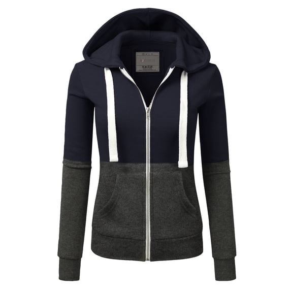 Doublju Womens Long Sleeve Lightweight 2 Color Blocked Hoodie Jacket With Side Pockets