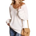 thumbnail image 1 of Doublju Womens Long Sleeve Ribbed V Neck Waffle Knit Sweater Top With Plus Size, 1 of 4