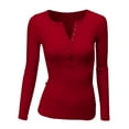Doublju Womens Long Sleeve Thermal Henley Top with Female Plus Size