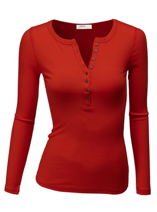P.J. Salvage Womens Ribbed Thermal Pajama Shirt, Red, Small 