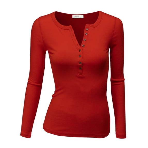 Doublju Womens Long Sleeve Thermal Henley Top with Female Plus Size