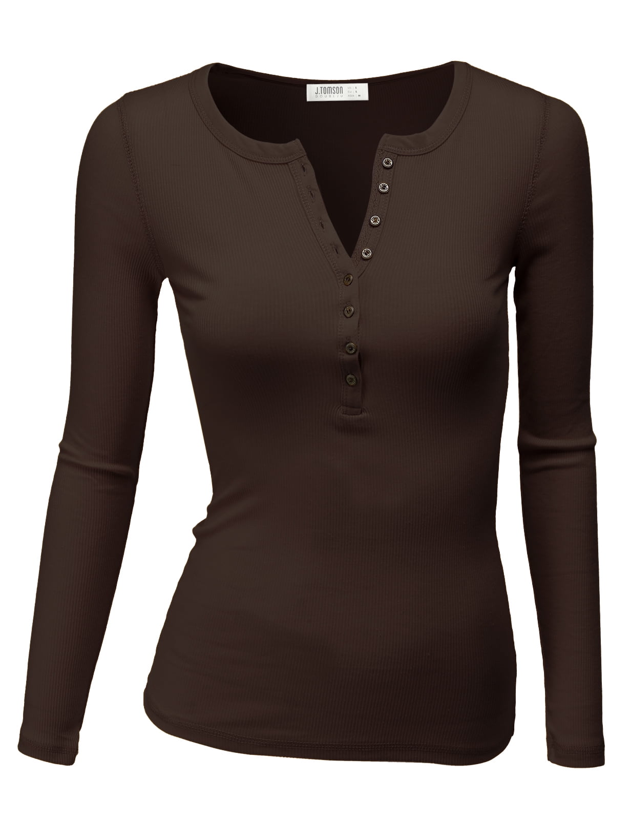 Doublju Womens Long Sleeve Thermal Henley Top with Female Plus Size 