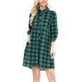 thumbnail image 1 of Doublju Womens Roll Up 34 Sleeve Plaid Flared Shirt Dress With 2 Side Pockets, 1 of 4