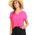 thumbnail image 1 of Doublju Womens Rolled Short Sleeve V-Neck Blouse With Plus Size, 1 of 4