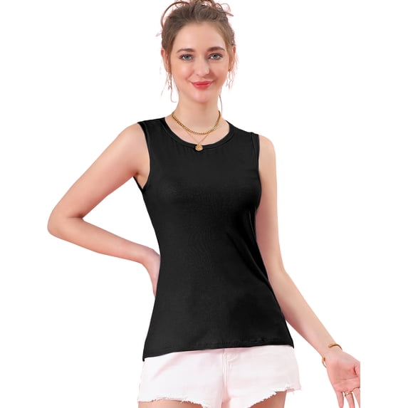 Doublju Womens Round Neck Open-Back Tank Top Shirt With Plus Size