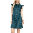 thumbnail image 1 of Doublju Womens Ruffle Cap Sleeve Loose Fit Plaid Shirts Dress With 2 Side Hand Pockets, 1 of 4