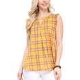 thumbnail image 1 of Doublju Womens Ruffle Cap Sleeveless Slit Neckline Loose Fit Plaid Stylish Top, 1 of 4