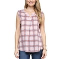 thumbnail image 1 of Doublju Womens Ruffle Cap Sleeveless Slit Neckline Loose Fit Plaid Stylish Top, 1 of 4