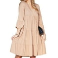 thumbnail image 1 of Doublju Womens Ruffle Layered Long Sleeve Midi Dress With Plus Size, 1 of 3
