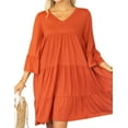 thumbnail image 1 of Doublju Womens Ruffle Layered Long Sleeve Midi Dress With Plus Size, 1 of 3