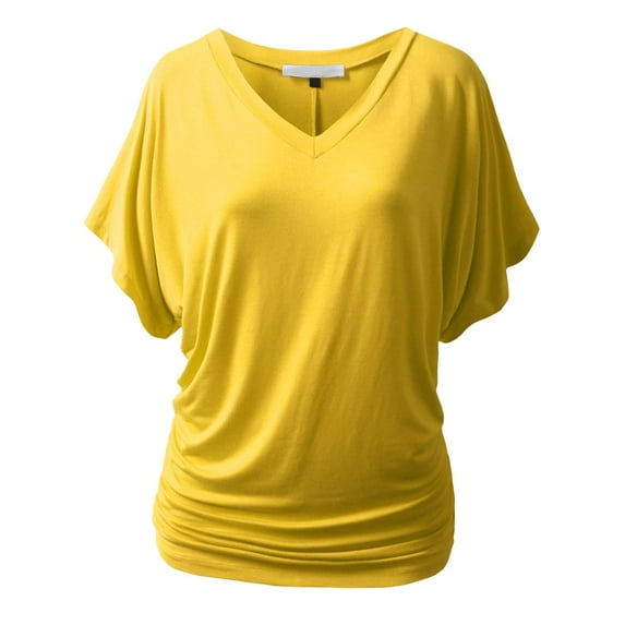 Doublju Womens Short Kimono Sleeve V Neck Dolman Drape Shirts With Plus Size