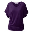 thumbnail image 1 of Doublju Womens Short Kimono Sleeve V Neck Dolman Drape Shirts With Plus Size, 1 of 4