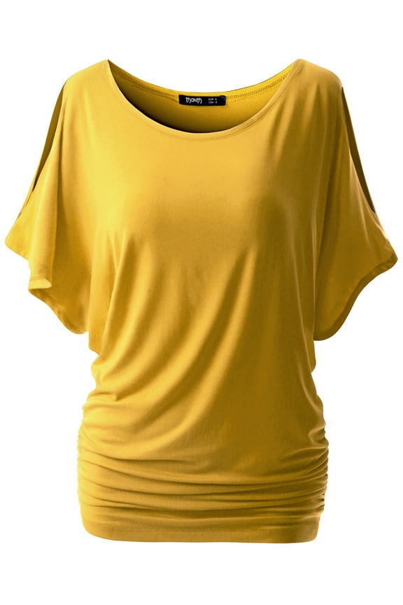 Womens Short Sleeve Dolman Drape Loose Fit Tunic Top(Plus Size Available)