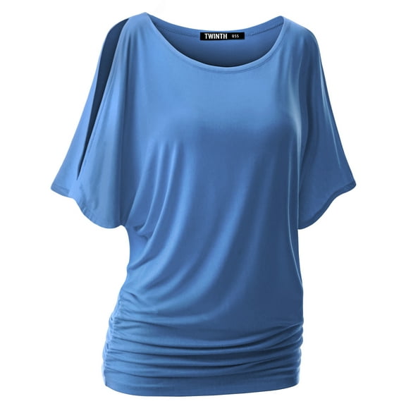 Doublju Womens Short Sleeve Dolman Drape Loose Fit Tunic Top(Plus Size Available)