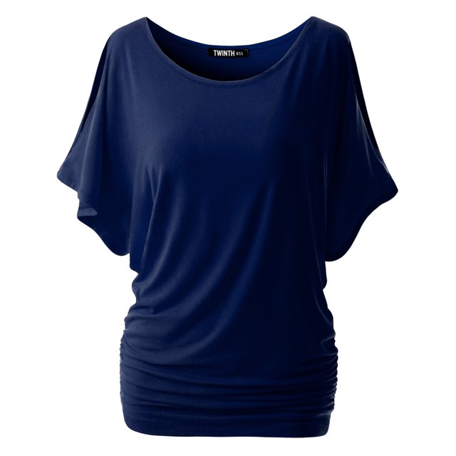 Doublju Womens Short Sleeve Dolman Drape Loose Fit Tunic Top(Plus Size