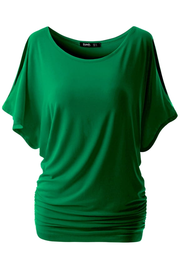 Womens Short Sleeve Dolman Drape Loose Fit Tunic Top(Plus Size Available)