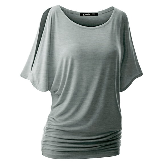 Doublju Womens Short Sleeve Dolman Drape Loose Fit Tunic Top(Plus Size Available)