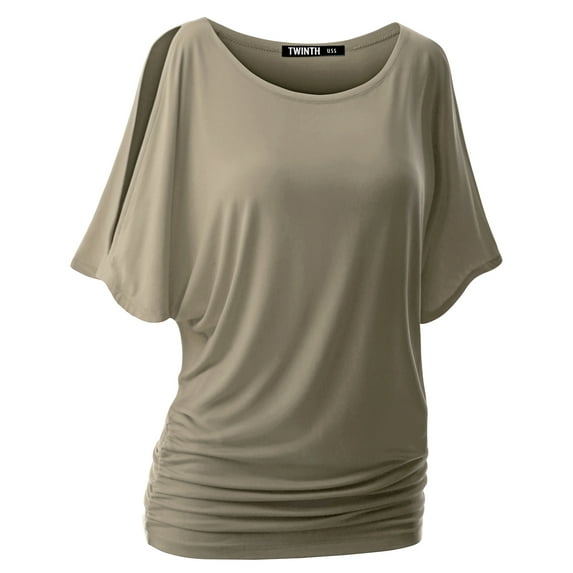 Doublju Womens Short Sleeve Dolman Drape Loose Fit Tunic Top(Plus Size Available)