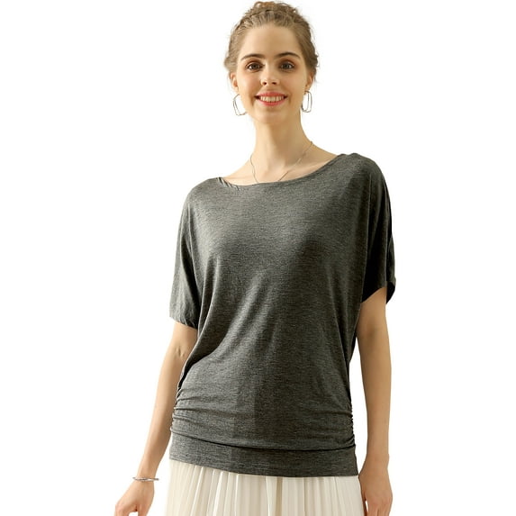 Doublju Womens Short Sleeve Dolman Drape Loose Fit Tunic Top(Plus Size Available)