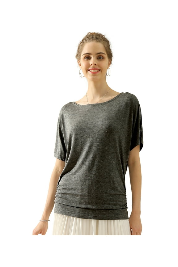 Womens Short Sleeve Dolman Drape Loose Fit Tunic Top(Plus Size Available)