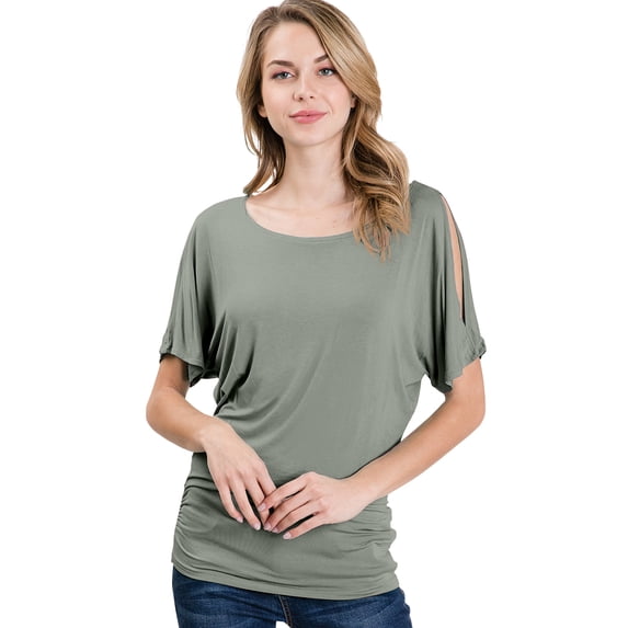 Doublju Womens Short Sleeve Dolman Drape Loose Fit Tunic Top(Plus Size Available)