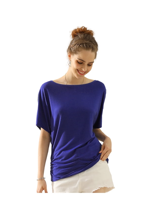 Womens Short Sleeve Dolman Drape Loose Fit Tunic Top(Plus Size Available)