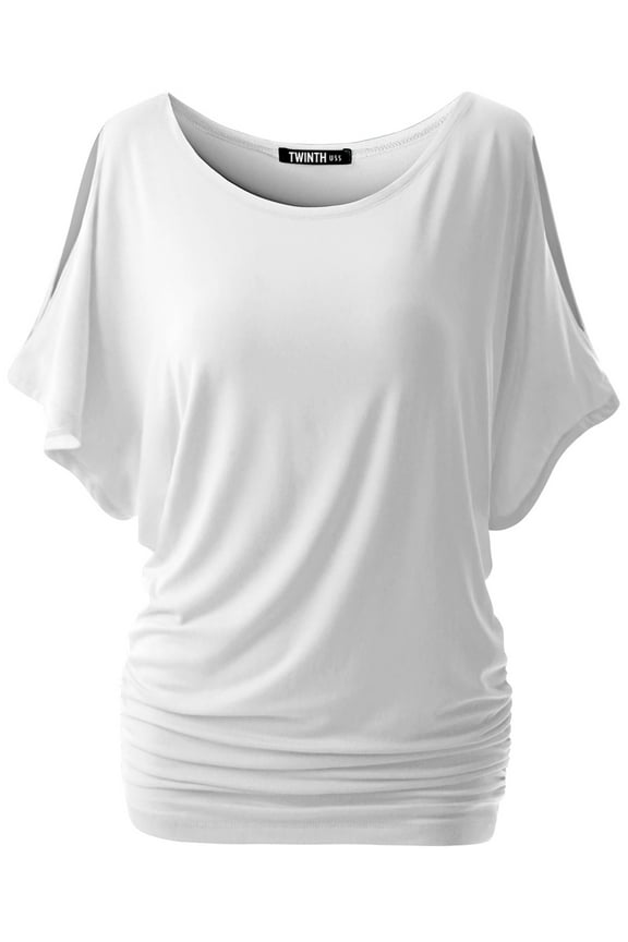 Womens Short Sleeve Dolman Drape Loose Fit Tunic Top(Plus Size Available)