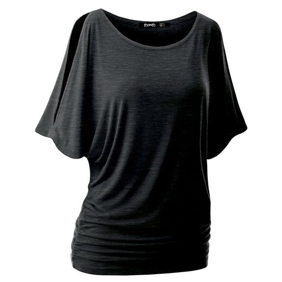 Doublju Womens Short Sleeve Dolman Drape Loose Fit Tunic Top(Plus Size Available)