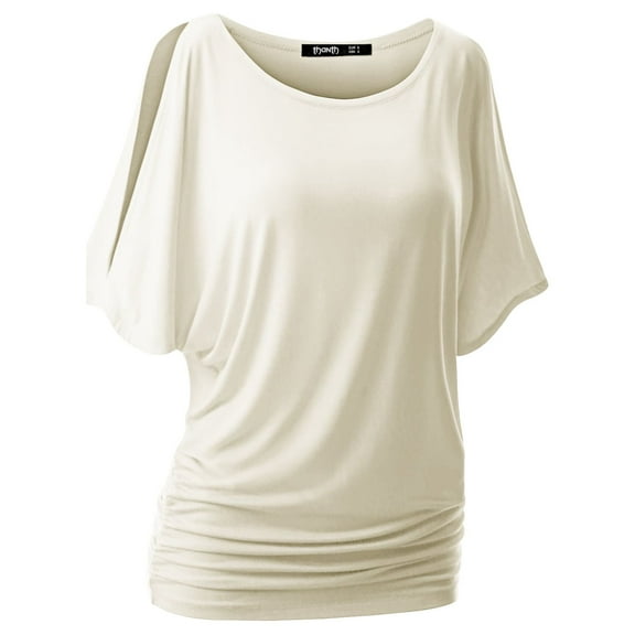 Doublju Womens Short Sleeve Dolman Drape Loose Fit Tunic Top(Plus Size Available)