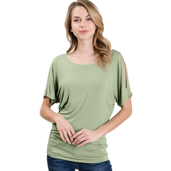 Doublju Womens Short Sleeve Dolman Drape Loose Fit Tunic Top(Plus Size Available)