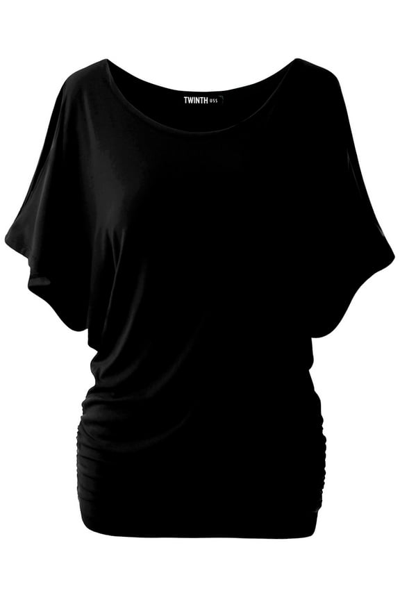 Womens Short Sleeve Dolman Drape Loose Fit Tunic Top(Plus Size Available)