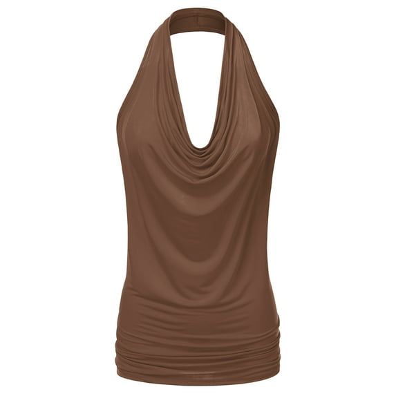 Doublju Womens Sleeveless Halter Neck Draped Blouse Tops (Female Plus Size Available)