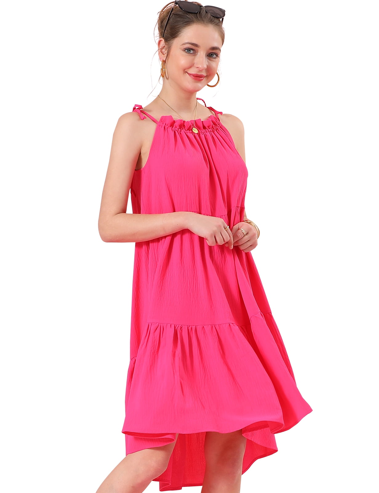 Doublju Womens Sleeveless Ruffle Round Neck Strapy Prairie Midi Dress With  Plus Size - Walmart.com